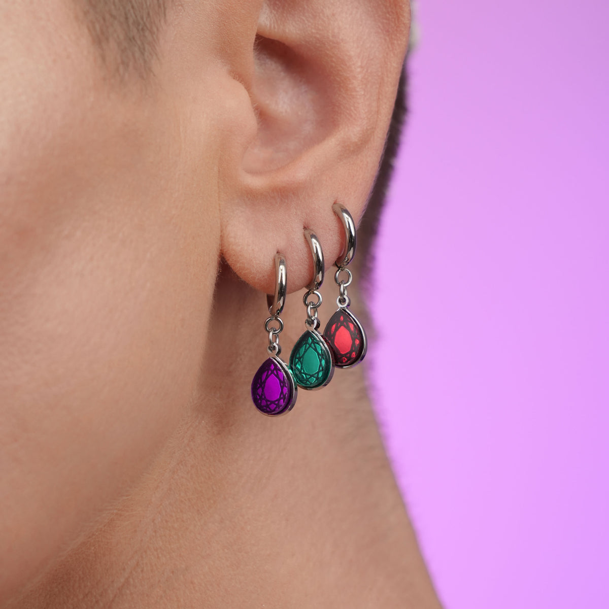 CLEOPATRA GEM DROP HUGGIE HOOPS | Silver
