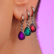 CLEOPATRA GEM DROP HUGGIE HOOPS | Silver