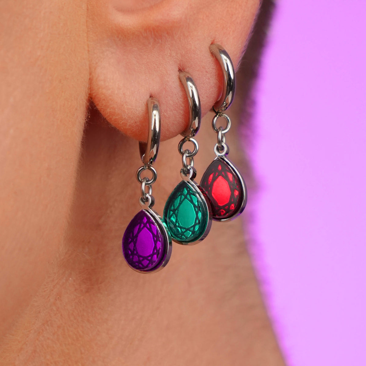 CLEOPATRA GEM DROP HUGGIE HOOPS | Silver