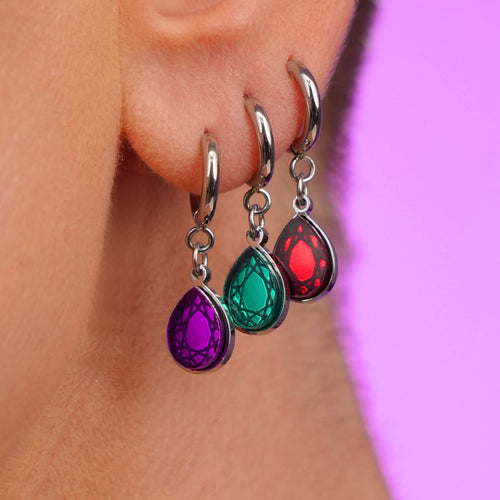 CLEOPATRA GEM DROP HUGGIE HOOPS | Silver