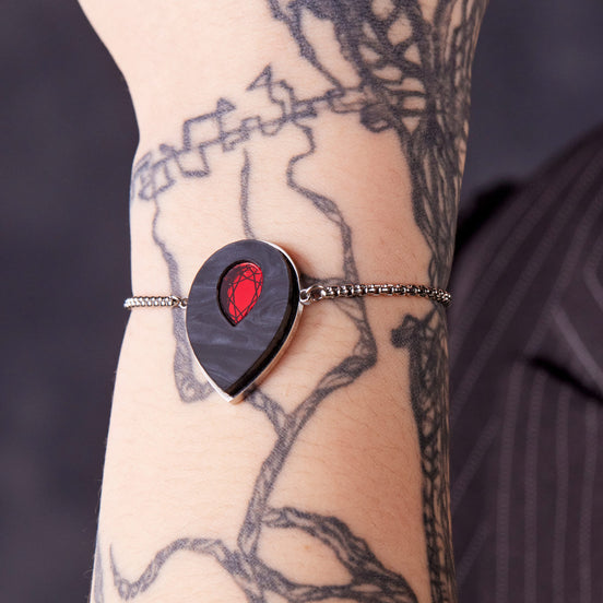 MEDUSA Silver Snake Bracelet | Onyx Black Marble + Ruby