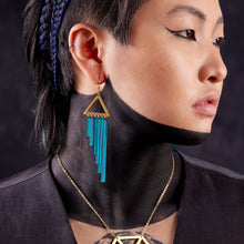 Load image into Gallery viewer, OSIRIS CHIMES | Teal + Gold Hook Earrings