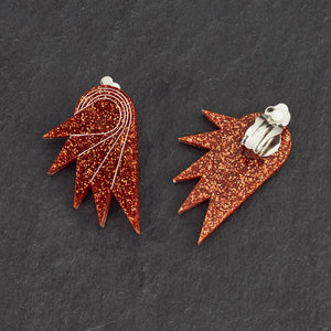 Maine And Mara Handmade Glittery burnt orange clip on art deco earrings