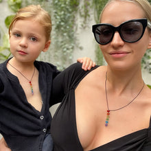 Load image into Gallery viewer, Mother and Daughter Wearing Maine And Mara Nickel Free Pride Glittery Matching ANJA RAINBOW NECKLACES