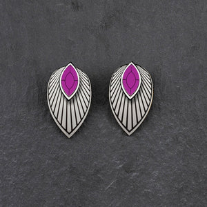 Maine And Mara Amethyst Purple CLIP ON ATHENA Earrings with Silver Magnetic Jackets, Handmade In Australia