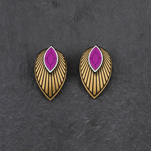 Load image into Gallery viewer, Maine And Mara Amethyst Purple CLIP ON ATHENA Studs In Silver with Gold Magnetic Jackets, Handmade In Australia