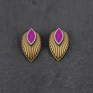 Maine And Mara Amethyst Purple CLIP ON ATHENA Studs In Silver with Gold Magnetic Jackets, Handmade In Australia