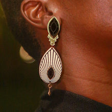 Load image into Gallery viewer, ATHENA | Onyx and Gold Art Deco Drop Clip-on Earrings