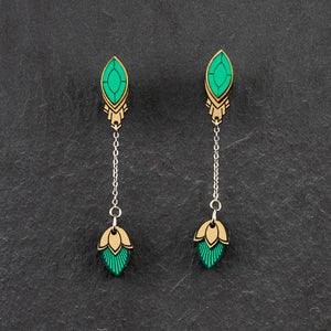 Pair Of Stackable Maine And Mara Large Emerald Green CLIP ON ATHENA Studs In Gold