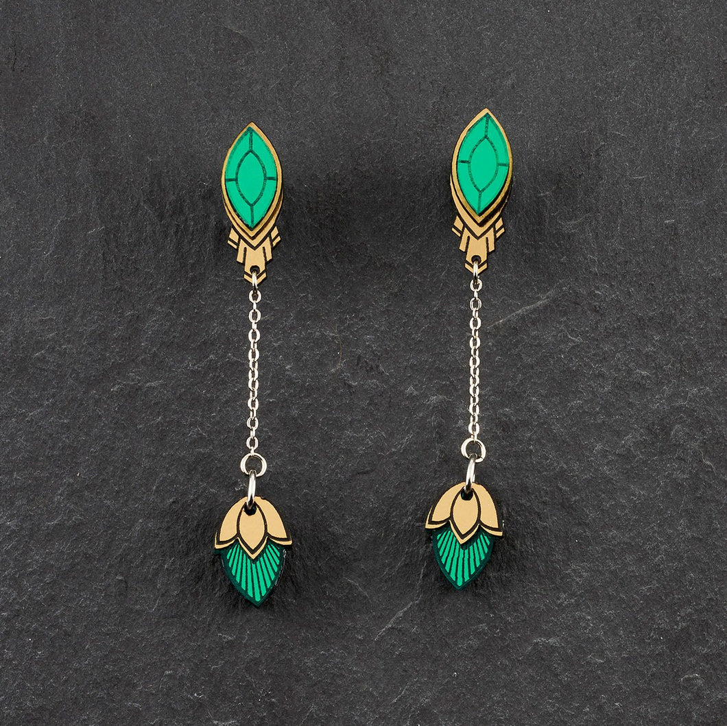 Pair Of Stackable Maine And Mara Large Emerald Green CLIP ON ATHENA Studs In Gold