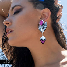 Load image into Gallery viewer, Person wearing the handmade ATHENA Silver and purple gem Earrings by Maine and Mara
