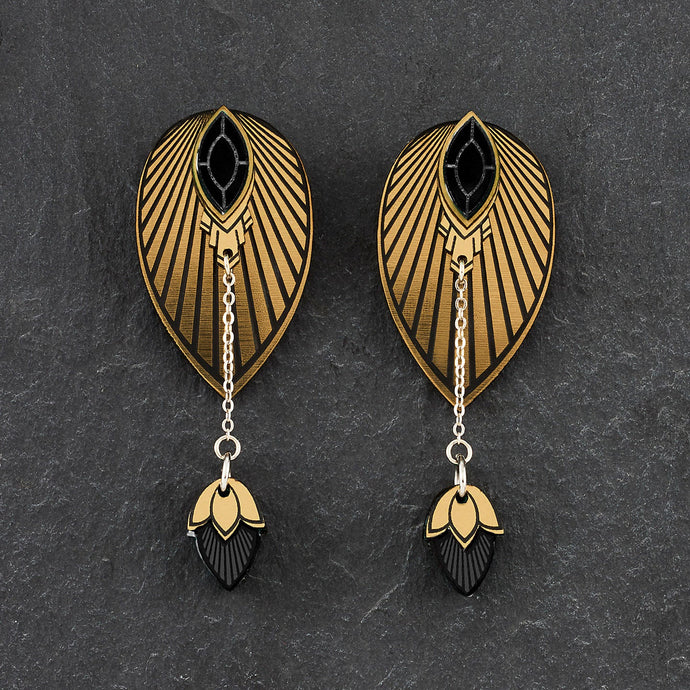 Earrings SMALL ATHENA I Black and Gold Stackable Earrings Stackable black and gold Art Deco earrings