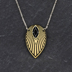 Necklace ATHENA I Black and Gold Art Deco Pendant Long Necklace The Athena emerald & gold unique long necklaces
