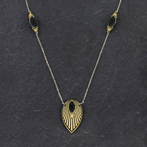 Necklace ATHENA I Black and Gold Art Deco Pendant Long Necklace The Athena emerald & gold unique long necklaces