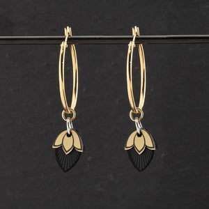Earrings ATHENA I  Black Art Deco Charmed Gold Hoop Earrings The Athena Art Deco charmed silver hoop earrings