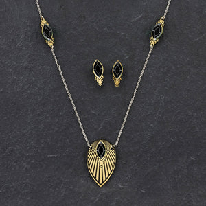 Necklace ATHENA I Black and Gold Art Deco Pendant Long Necklace The Athena emerald & gold unique long necklaces