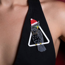 Load image into Gallery viewer, Person wearing Handmade THE COCKIE COLLAB COREY Cockatoo Christmas Brooch by Maine and Mara and Mulga the Artist