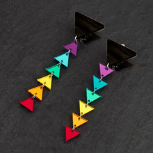 Load image into Gallery viewer, GET DOWN Pride Rainbow Triangle Dangle Statement Earrings handmade in Australia by Maine and Mara