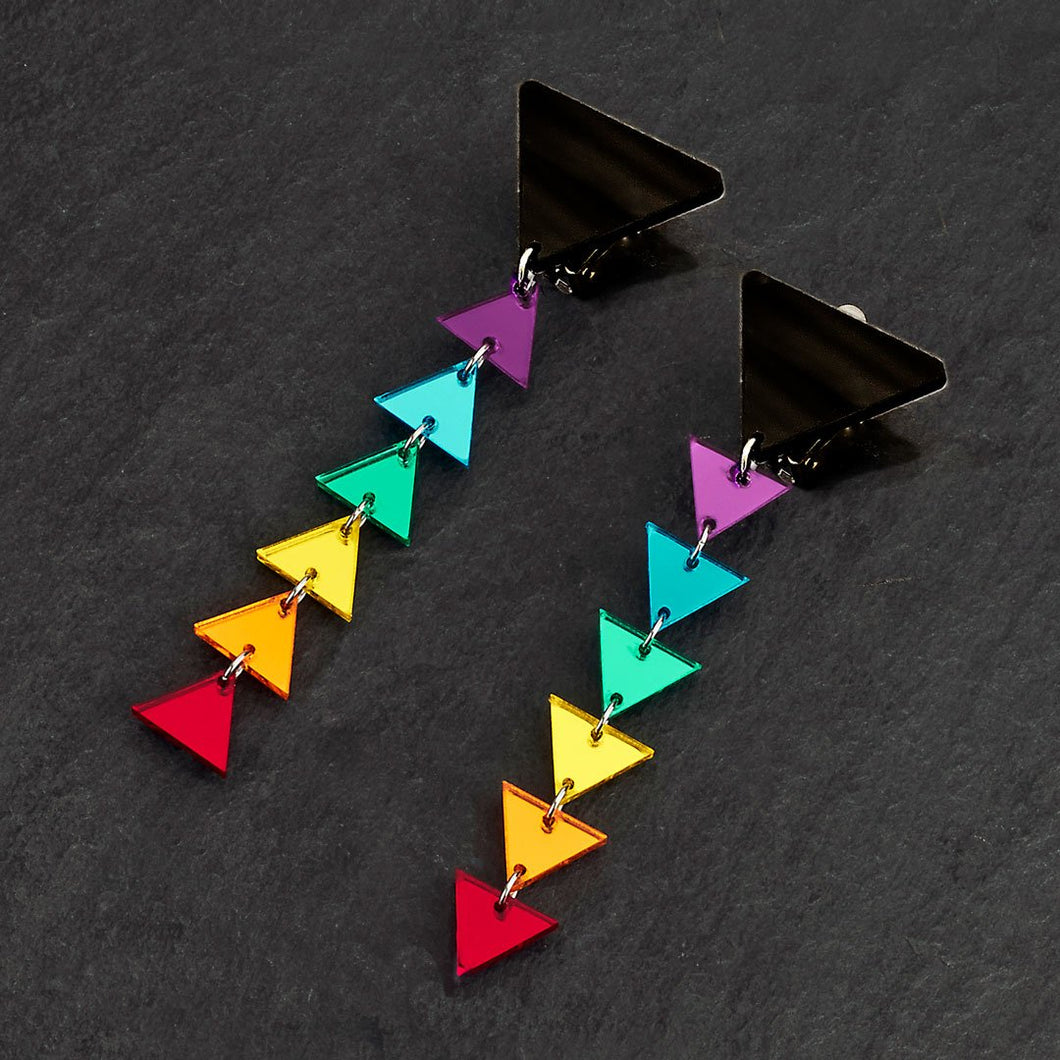 GET DOWN Pride Rainbow Triangle Dangle Statement Earrings handmade in Australia by Maine and Mara