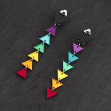 Load image into Gallery viewer, Maine And Mara Bold Large Clip On Rainbow Statement Pride Drop Earrings, Handmade in Australia