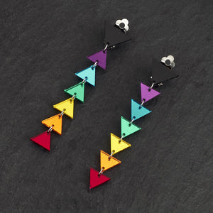 Maine And Mara Bold Large Clip On Rainbow Statement Pride Drop Earrings, Handmade in Australia