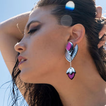 Load image into Gallery viewer, Maine And Mara Stackable Large Purple And Silver CLIP ON ATHENA Earrings Worn By Person