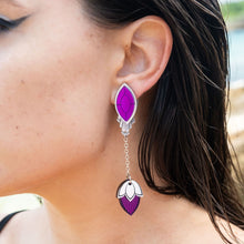 Load image into Gallery viewer, Maine And Mara Large Amethyst Purple And Silver CLIP ON ATHENA Earrings Worn By Person