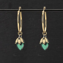Load image into Gallery viewer, Australian made Maine And Mara Athena gold hoop earrings with emerald gem pendant charms