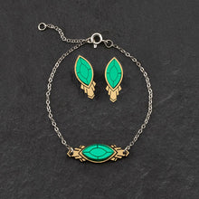 Load image into Gallery viewer, Maine and Mara ATHENA Emerald Green Gem and Silver Art Deco Bracelet with matching stud earrings