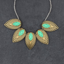 Load image into Gallery viewer, Australian Handmade Maine and Mara ATHENA Emerald Green and Gold Art Deco Collar Necklace