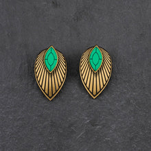Load image into Gallery viewer, Maine And Mara Emerald Green CLIP ON ATHENA Earrings with Gold Magnetic Jackets, Handmade In Australia