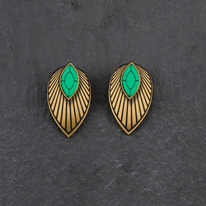 Maine And Mara Emerald Green CLIP ON ATHENA Earrings with Gold Magnetic Jackets, Handmade In Australia