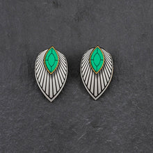 Load image into Gallery viewer, Maine And Mara Emerald Green CLIP ON ATHENA Studs In Gold with Silver Magnetic Jackets, Handmade In Australia