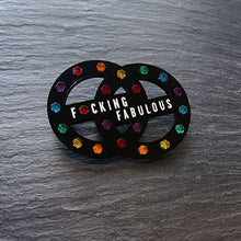 Load image into Gallery viewer, Handmade Maine And Mara Lasercut Rainbow And Black CROWN JEWEL Fucking Fabulous BROOCH