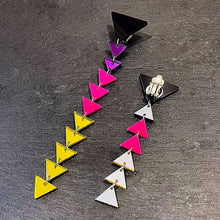 Load image into Gallery viewer, Maine And Mara Mismatched Length SO FUNKED CLIP-ON Retro Triangle Dangles Shown Front And Back