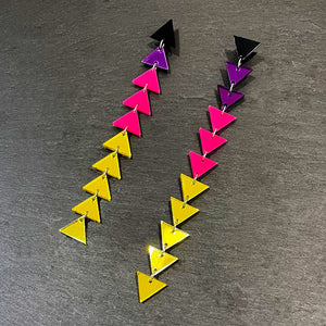 Pair Of Maine And Mara Retro Colourful Triangle Statement Earrings Nik West Style, Handmade in Australia