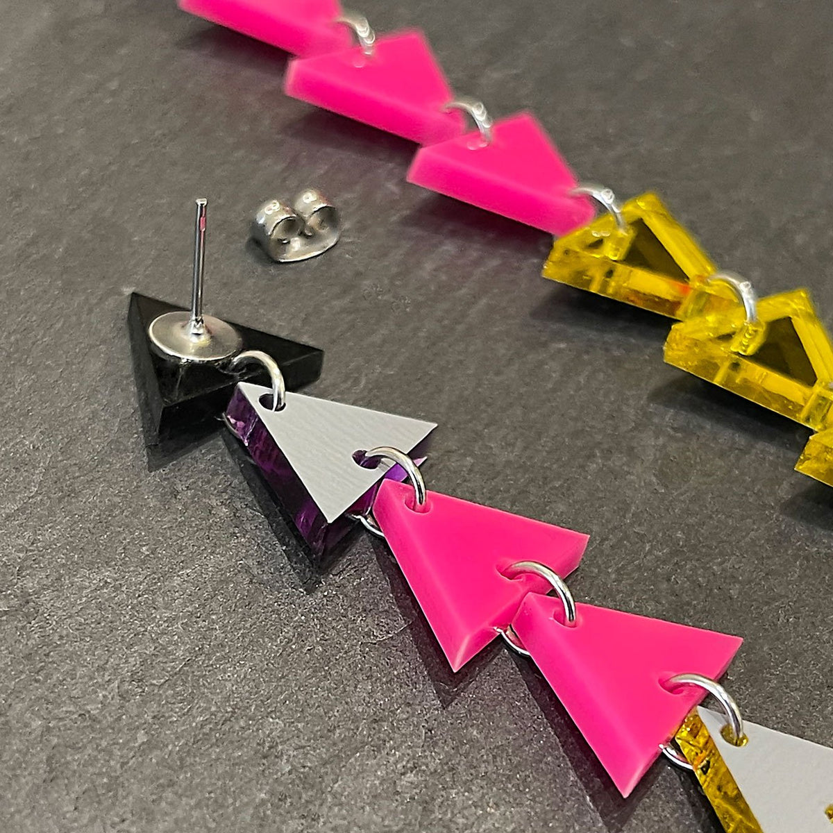 Maine And Mara Retro Triangle Mismatched Statement Earrings Nik West Style, Handmade in Australia