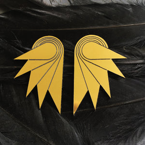 Pair Of Maine And Mara Gold Wings Grande Statement Earrings, Handmade In Australia