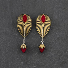 Load image into Gallery viewer, Australian Made Ruby Red And Gold Stackable Earrings Handmade by Maine And Mara