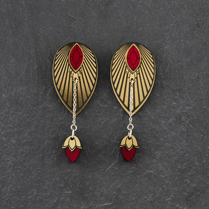 Australian Made Ruby Red And Gold Stackable Earrings Handmade by Maine And Mara
