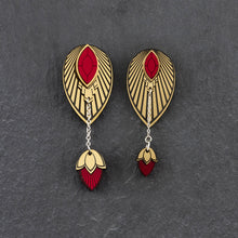 Load image into Gallery viewer, Pair Of Mismatched Australian Made Ruby Red And Gold Stackable Earrings Handmade by Maine And Mara