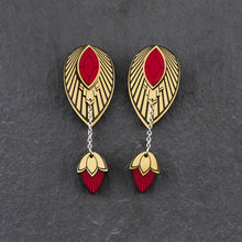 Load image into Gallery viewer, Large Ruby Red And Gold Stackable Earrings Handmade in Australia by Maine And Mara