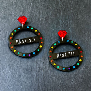 Australian Maine And Mara Customisable GRANDE CROWN JEWEL Large Pride Rainbow Black Hoop Earrings
