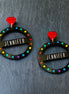 Pair Of Customisable Maine And Mara GRANDE CROWN JEWEL Pride Hoop Earrings In Rainbow And Black
