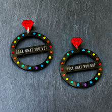 Load image into Gallery viewer, Maine And Mara Meaningful Australian Made ROCK WHAT YOU GOT Rainbow Black Pride Hoop Earrings