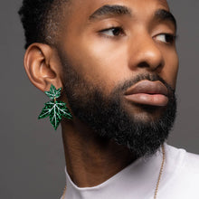 Load image into Gallery viewer, Earrings CLIP ON POISON IVY LEAF EARRINGS Poison Ivy Green and Gold dangles