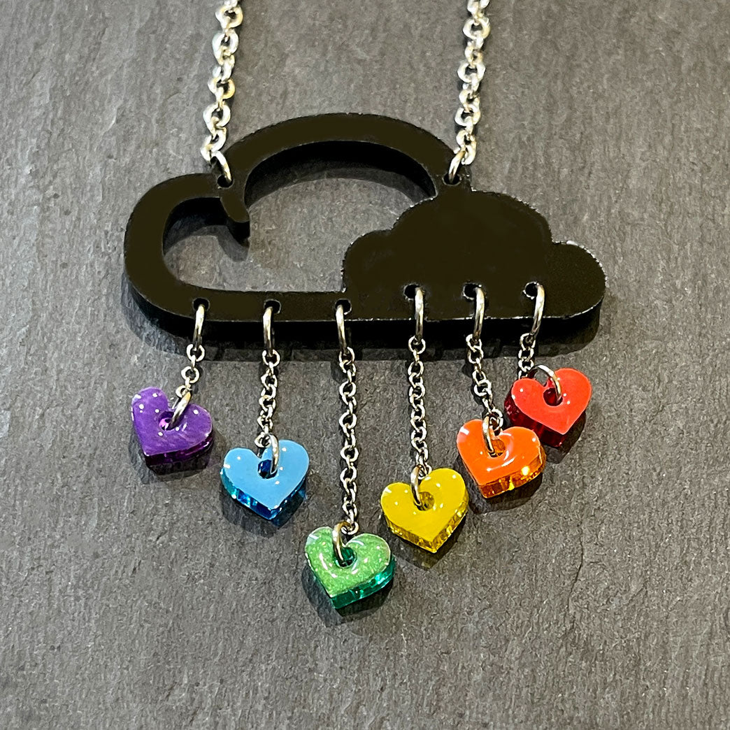 Earrings A LITTLE LOVE RAIN CLOUD NECKLACE Cloud and dangle love heart rainbow earrings