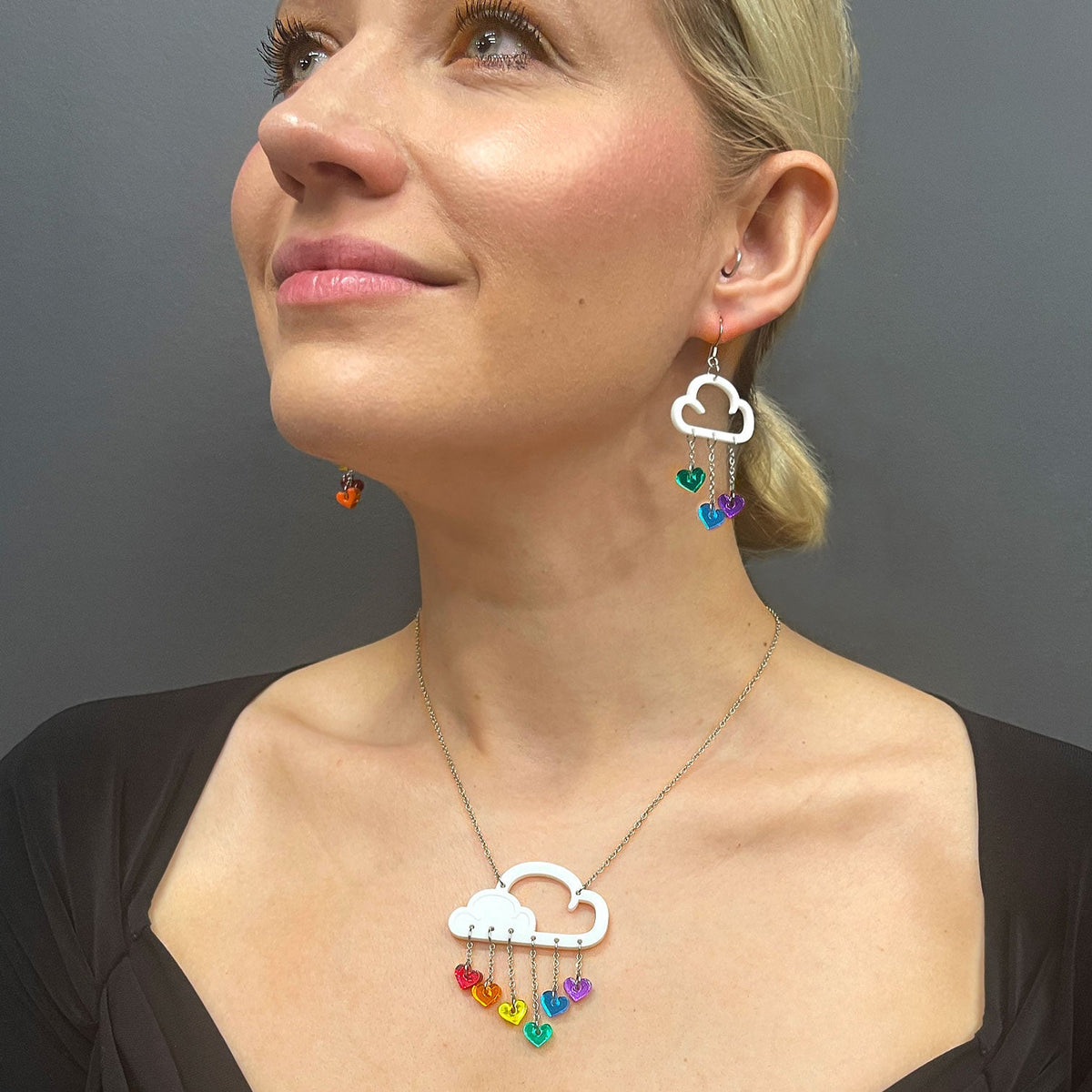 Earrings A LITTLE LOVE RAIN CLOUD NECKLACE Cloud and dangle love heart rainbow necklaces