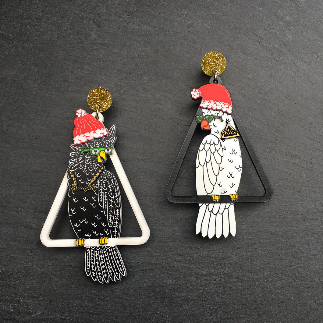 The Maine And Mara COCKIE COLLAB Australian Christmas Earrings in black and white handmade in Australia