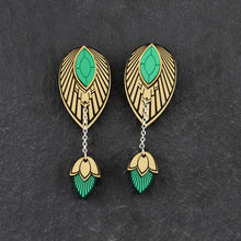 Load image into Gallery viewer, Pair Of Handmade Maine And Mara Large Emerald Green CLIP ON ATHENA Studs In Gold